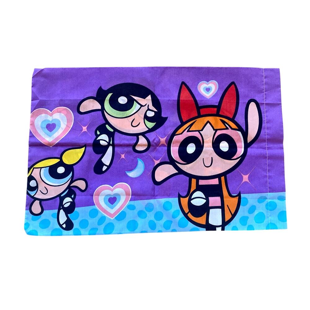 2000 Y2K Cartoon Network Powerpuff Girls Standard Pillow Case Purple Hearts